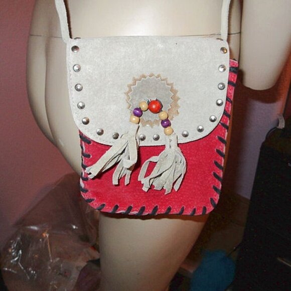 Native American Leather Medicine Bag Purse Beaded Tribal Crossbody Conchos Boho - Picture 2 of 12